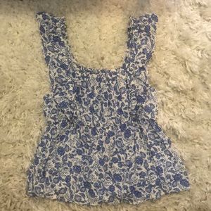 Blue and white floral Empire waist top